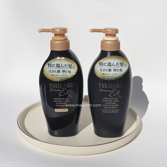 🇯🇵 Shiseido SET TSUBAKI Black Camellia Luxury Black Ion Repair Strong EX Shampoo Y Acondicionador 450ml c/u
